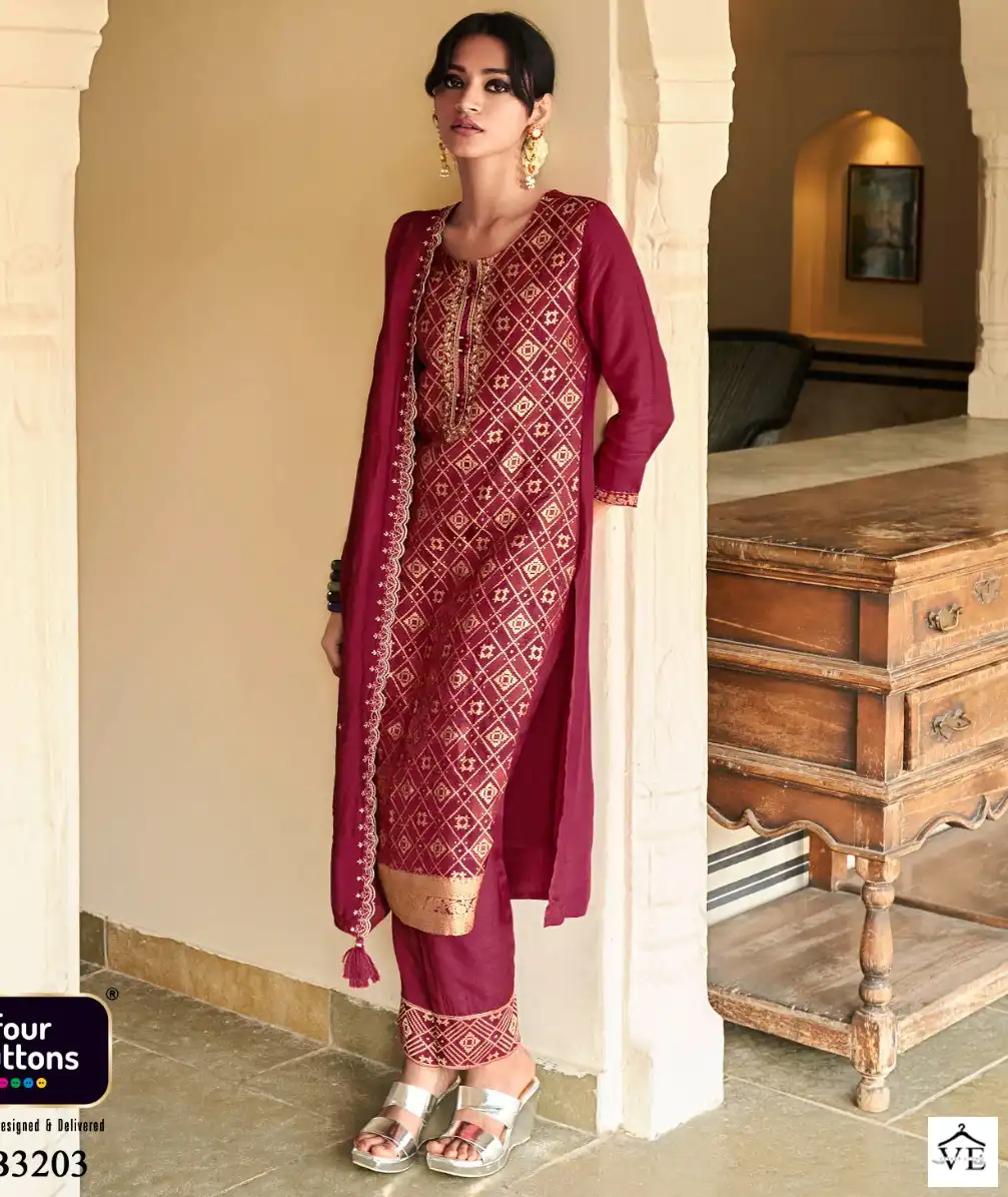 Four Buttons Banaras Vol 3 Jacquard Wholesale Designer Readymade Salwar Suit Catalog — Wholesale Salwar Suits, MPA wholesale from Surat — view 1