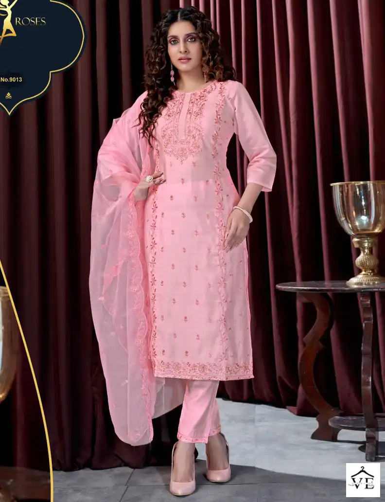 Vardan Ethnic Four Roses Pure Viscose Russian Silk Wholesale Designer Readymade Salwar Suit Catalog — Wholesale Salwar Suits, MPA wholesale from Surat — view 1