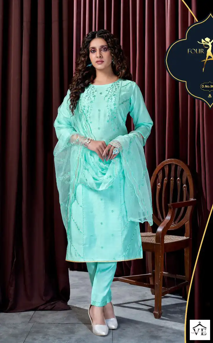Vardan Ethnic Four Roses Pure Viscose Russian Silk Wholesale Designer Readymade Salwar Suit Catalog — Wholesale Salwar Suits, MPA wholesale from Surat — view 2