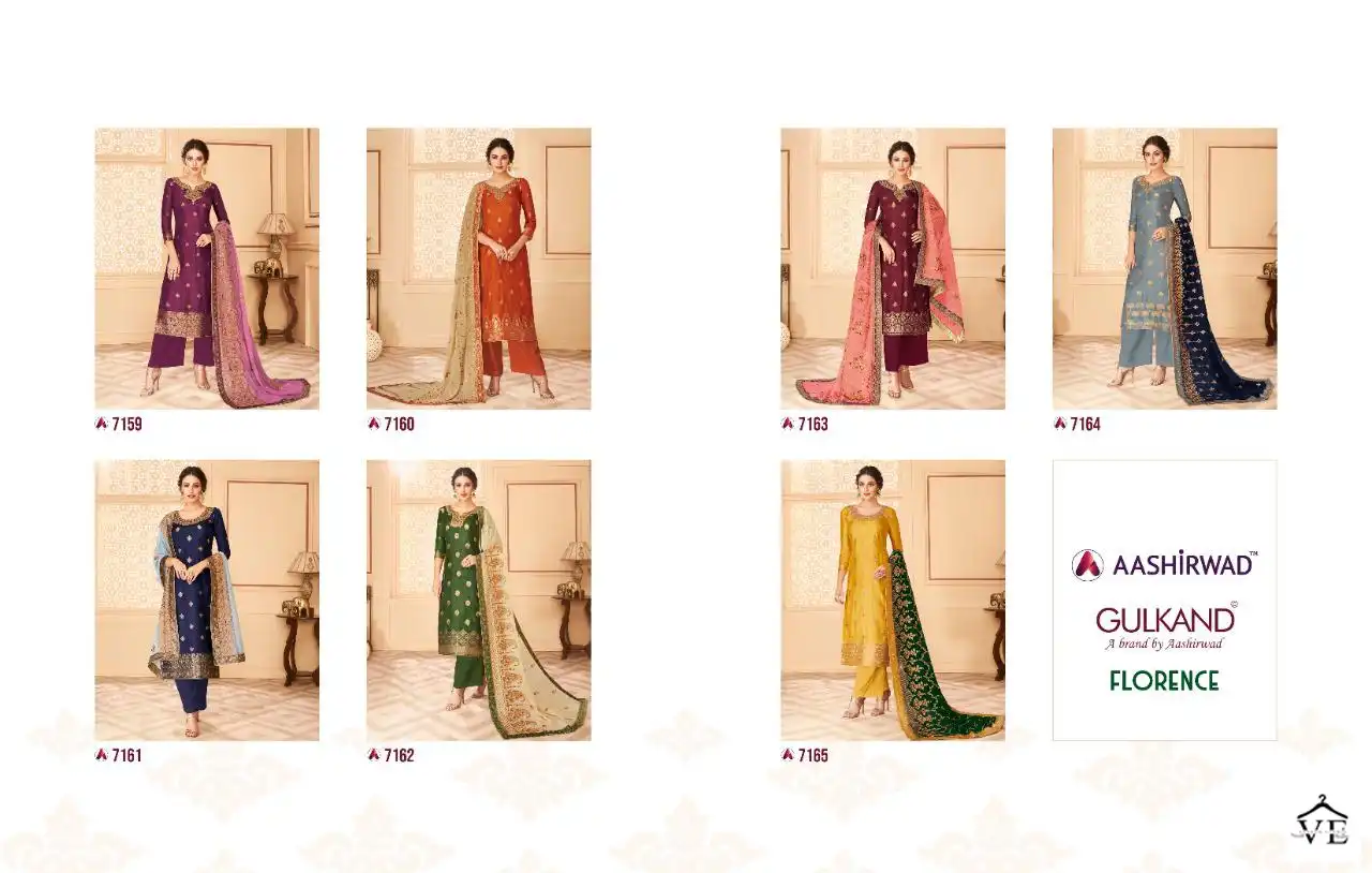 Aashirwad Florence Dola Jaccquard Wholesale Fancy Designer Salwar Suits Catalog — Wholesale Salwar Suits, Aashirwad Creation wholesale from Surat — view 7