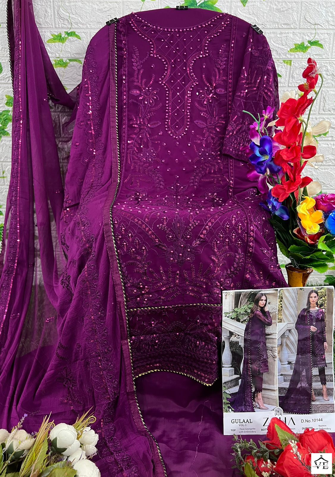 Zaha Gulaal Vol-1 10144 Georgette Wholesale Pakistani Suit — Wholesale Salwar Suits, MPA wholesale from Surat — view 4