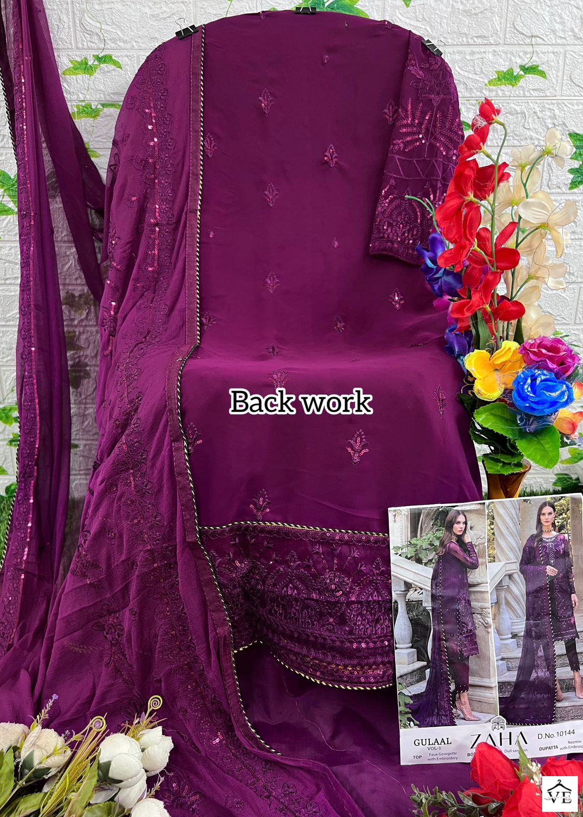 Zaha Gulaal Vol-1 10144 Georgette Wholesale Pakistani Suit — Wholesale Salwar Suits, MPA wholesale from Surat - Gallery Image 3