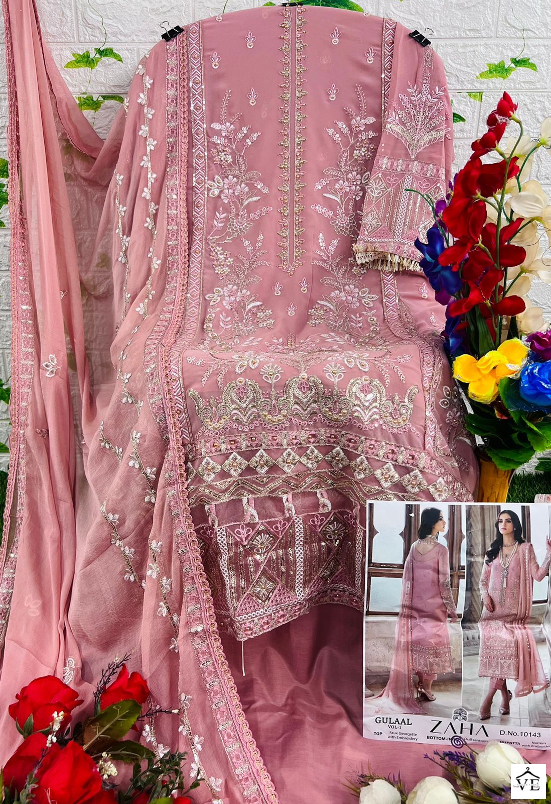 Zaha Gulaal Vol-1 10143 Georgette Wholesale Pakistani Suit — Wholesale Salwar Suits, MPA wholesale from Surat - Gallery Image 3