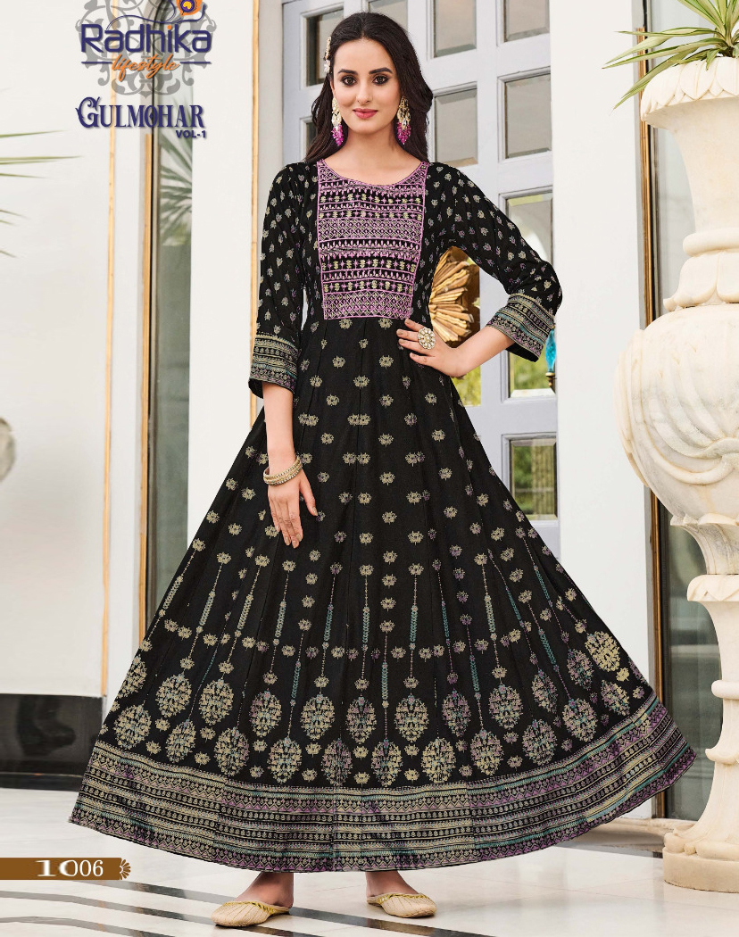 Radhika Lifestyle Gulmohar Vol 1 Rayon Wholesale Long Gown Catalog — Wholesale Kurtis, MPA wholesale from Surat — view 1