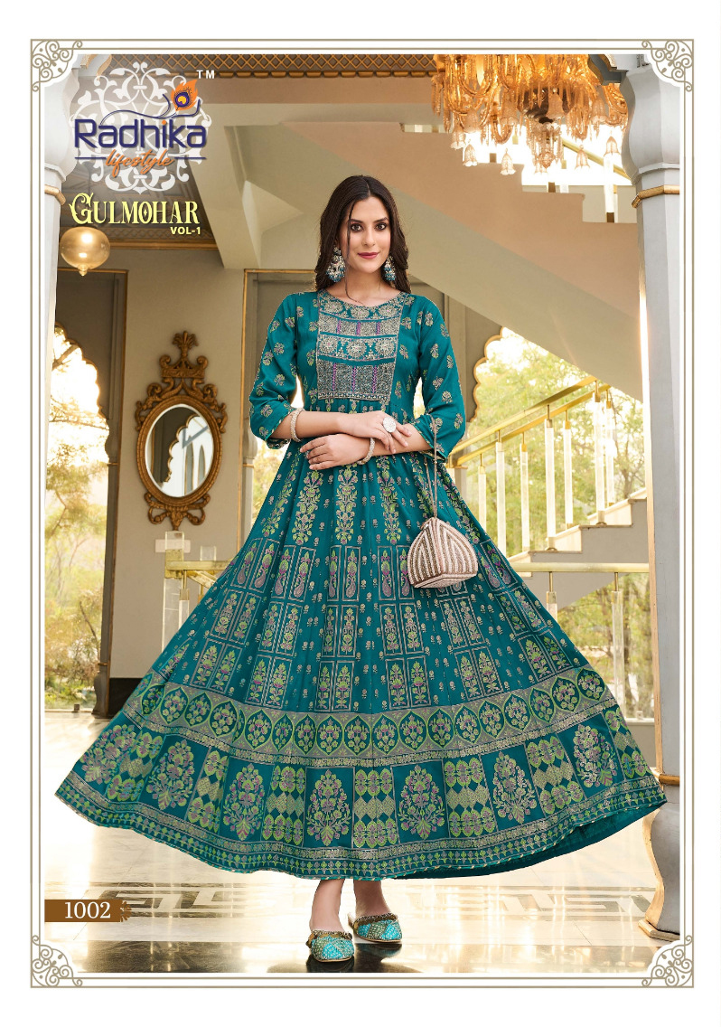 Radhika Lifestyle Gulmohar Vol 1 Rayon Wholesale Long Gown Catalog — Wholesale Kurtis, MPA wholesale from Surat - Gallery Image 2