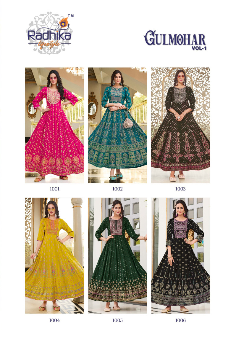 Radhika Lifestyle Gulmohar Vol 1 Rayon Wholesale Long Gown Catalog — Wholesale Kurtis, MPA wholesale from Surat — view 7