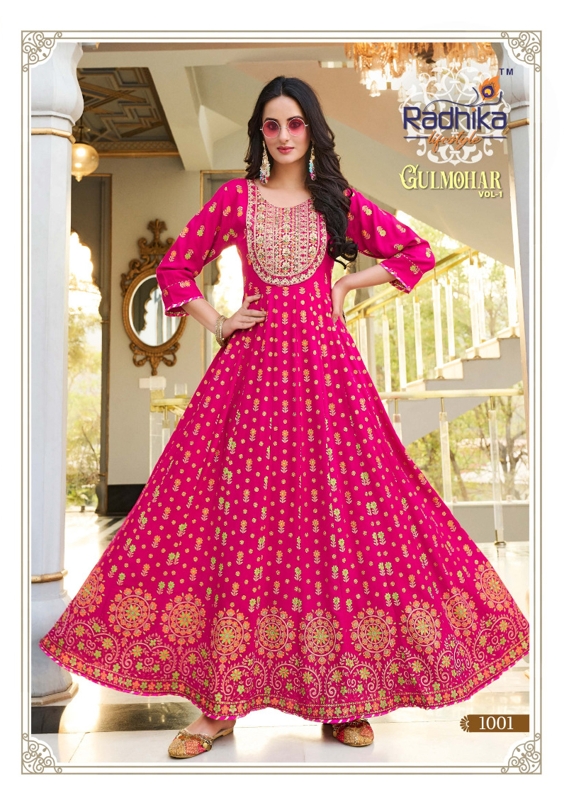Radhika Lifestyle Gulmohar Vol 1 Rayon Wholesale Long Gown Catalog — Wholesale Kurtis, MPA wholesale from Surat - Gallery Image 3