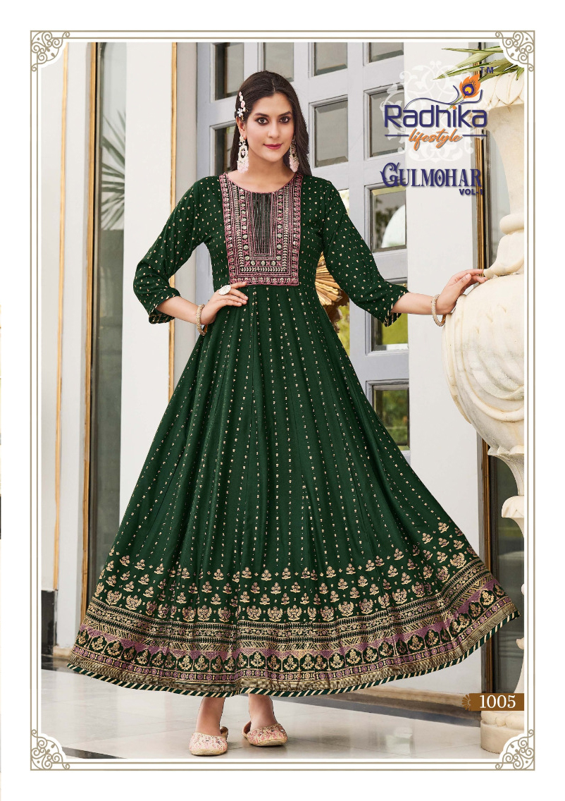 Radhika Lifestyle Gulmohar Vol 1 Rayon Wholesale Long Gown Catalog — Wholesale Kurtis, MPA wholesale from Surat - Gallery Image 5