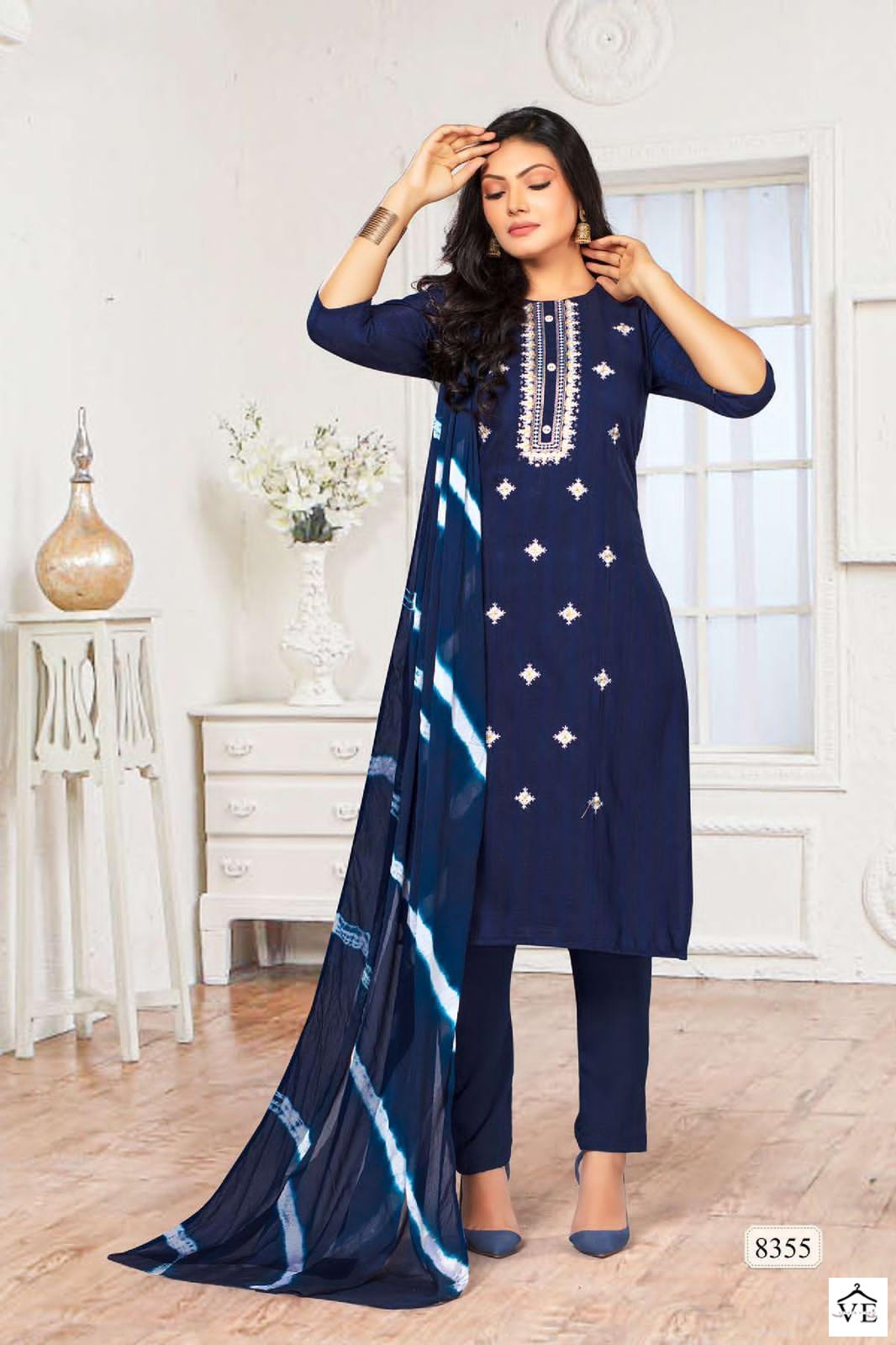 VE Golden Bella Vol 2 Pure Silk Chinon Wholesale Readymade Suit Catalog — Wholesale Salwar Suits, MPA wholesale from Surat - Gallery Image 3