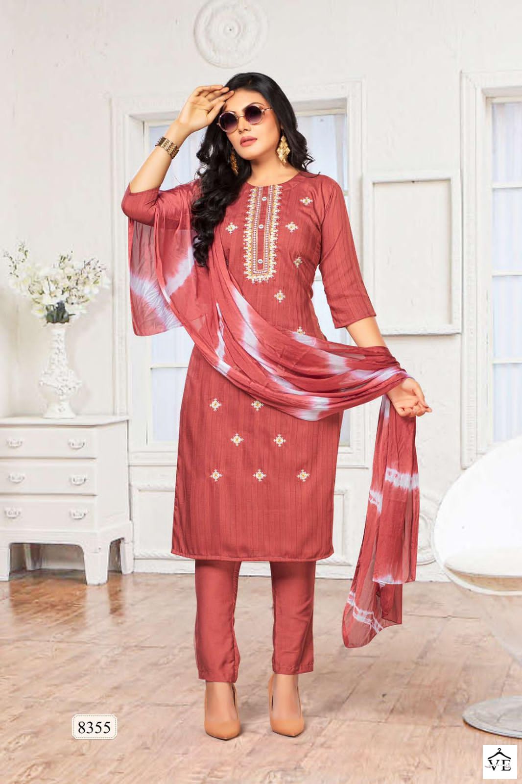 VE Golden Bella Vol 2 Pure Silk Chinon Wholesale Readymade Suit Catalog — Wholesale Salwar Suits, MPA wholesale from Surat - Gallery Image 4