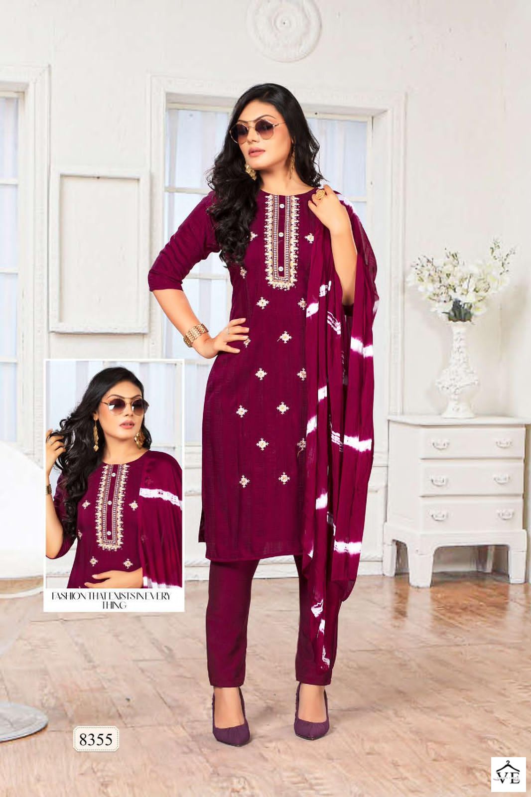 VE Golden Bella Vol 2 Pure Silk Chinon Wholesale Readymade Suit Catalog — Wholesale Salwar Suits, MPA wholesale from Surat - Gallery Image 5
