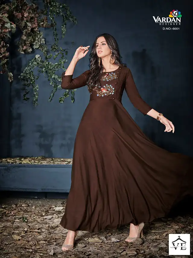 Vardan Designer Gulnaz Vol 1 14Kg Heavy Rayon Wholesale Long Kurtis Catalog — Wholesale Kurtis, MPA wholesale from Surat - Gallery Image 3