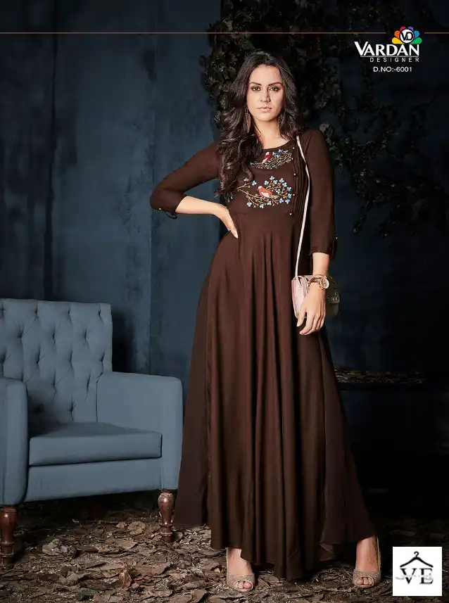 Vardan Designer Gulnaz Vol 1 14Kg Heavy Rayon Wholesale Long Kurtis Catalog — Wholesale Kurtis, MPA wholesale from Surat - Gallery Image 5