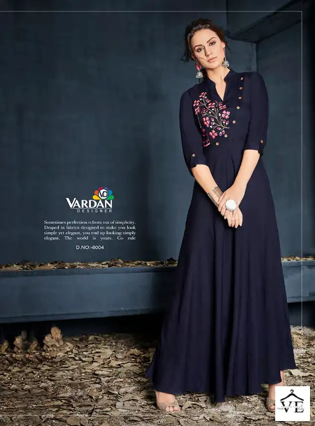 Vardan Designer Gulnaz Vol 1 14Kg Heavy Rayon Wholesale Long Kurtis Catalog — Wholesale Kurtis, MPA wholesale from Surat - Gallery Image 6