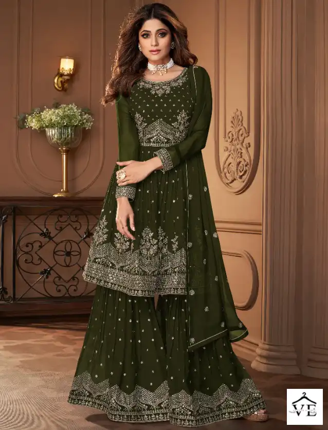 Aashirwad Heroine Gold Real Georgette Wholesale Designer Readymade Suits Catalog — Wholesale Salwar Suits, Aashirwad Creation wholesale from Surat — view 1