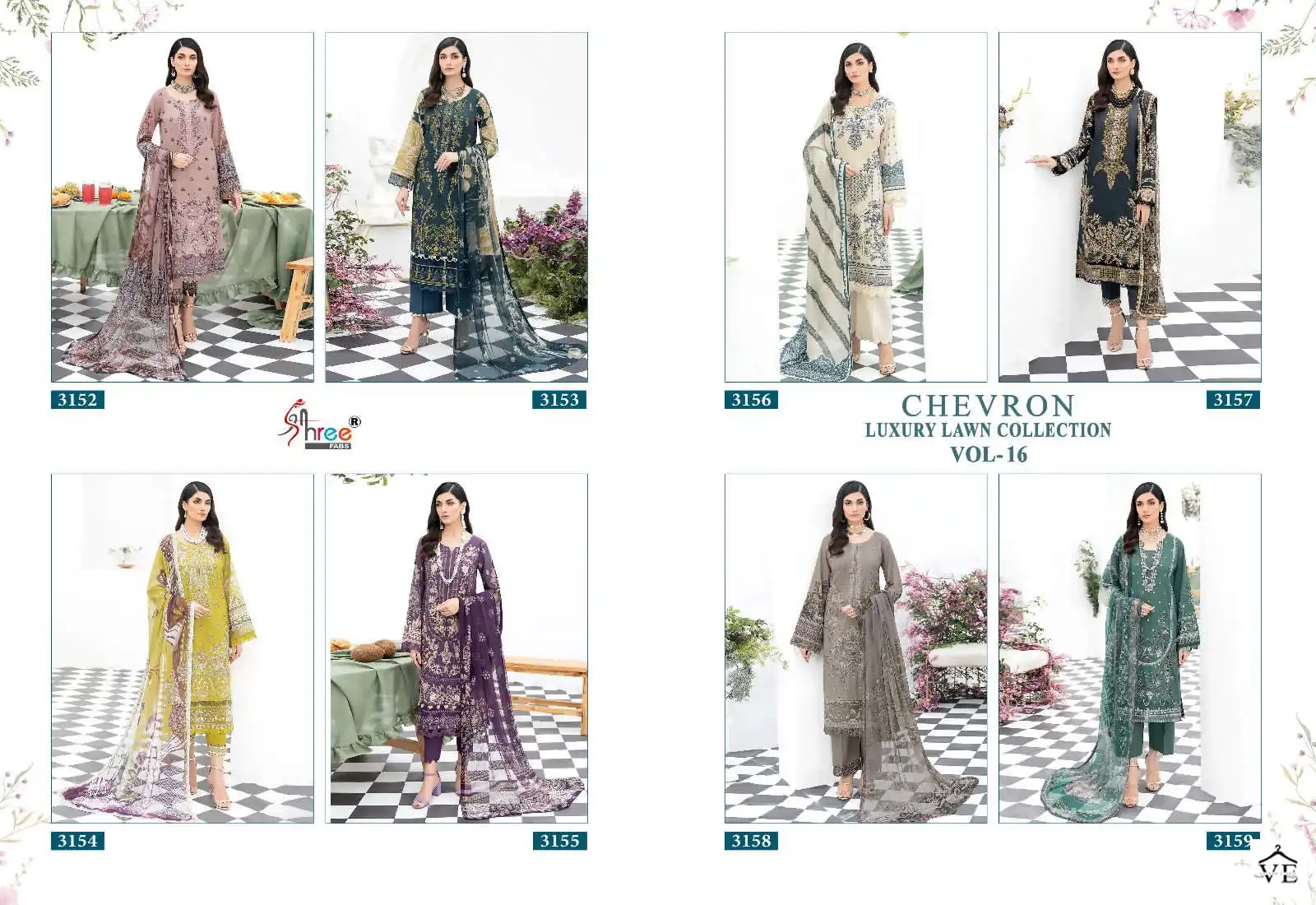 Shree Fabs Chevron Luxury Lawn Collection Vol 16 Pure Lawn Wholesale Pakistani Suits Catalog — Wholesale Salwar Suits, MPA wholesale from Surat — view 9