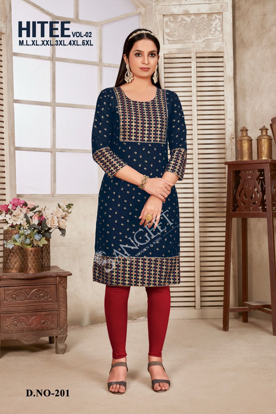 Vardan Ethnic Hitee Vol 2 Rayon Gold Print Wholesale Kurtis Catalog — Wholesale Kurtis, MPA wholesale from Surat - Gallery Image 2