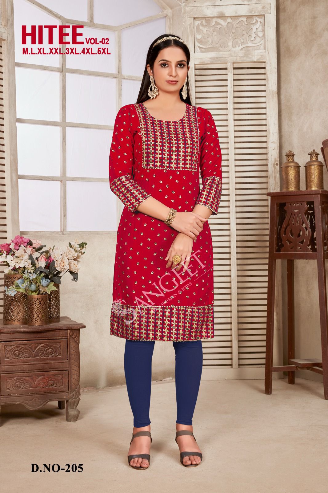 Vardan Ethnic Hitee Vol 2 Rayon Gold Print Wholesale Kurtis Catalog — Wholesale Kurtis, MPA wholesale from Surat - Gallery Image 3