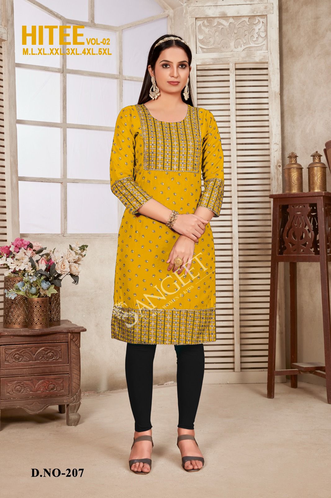 Vardan Ethnic Hitee Vol 2 Rayon Gold Print Wholesale Kurtis Catalog — Wholesale Kurtis, MPA wholesale from Surat - Gallery Image 5