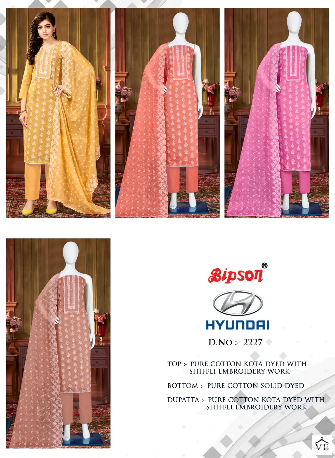 Bipson Hyundai 2227 Pure Cotton Wholesale Salwar Suit Catalog - Image 5