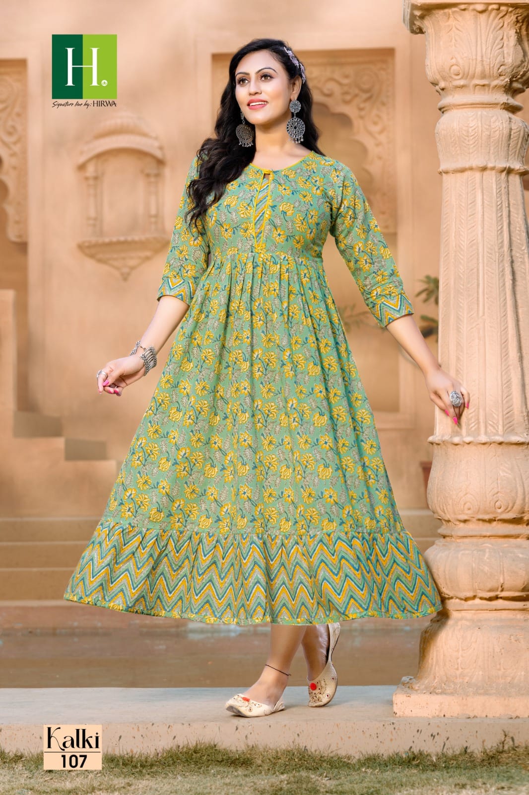 Hirwa Kalki Cotton Wholesale Long Kurtis Catalog — Wholesale Kurtis, MPA wholesale from Surat — view 4