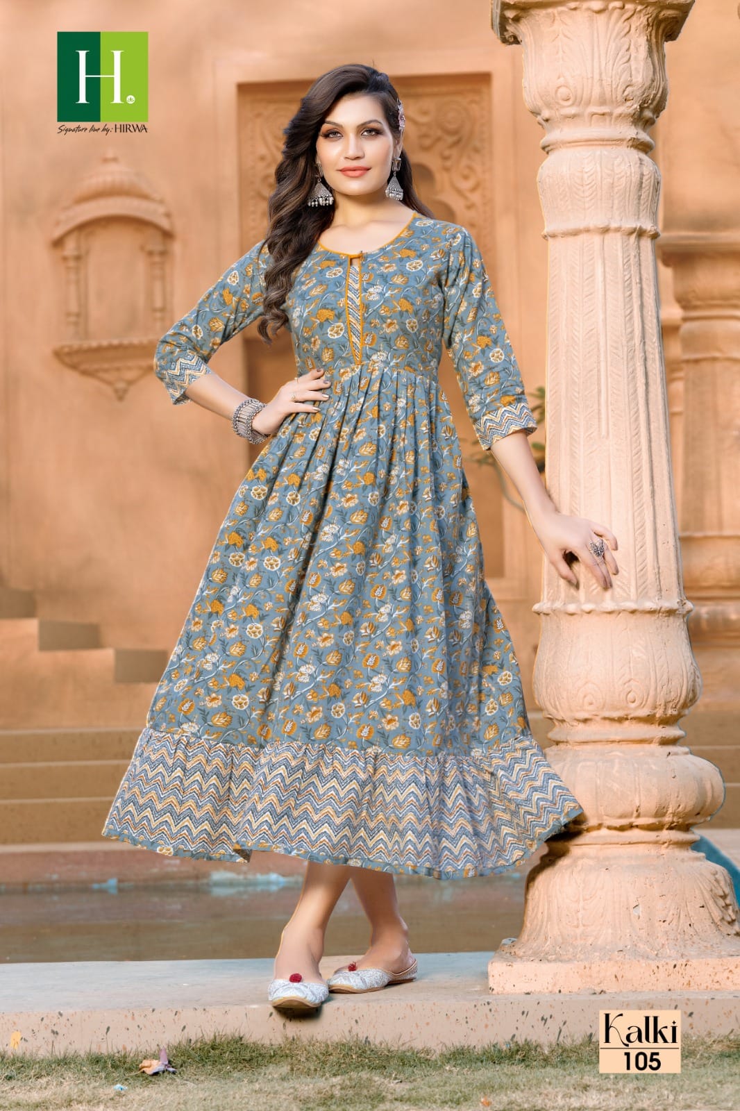 Hirwa Kalki Cotton Wholesale Long Kurtis Catalog — Wholesale Kurtis, MPA wholesale from Surat — view 5