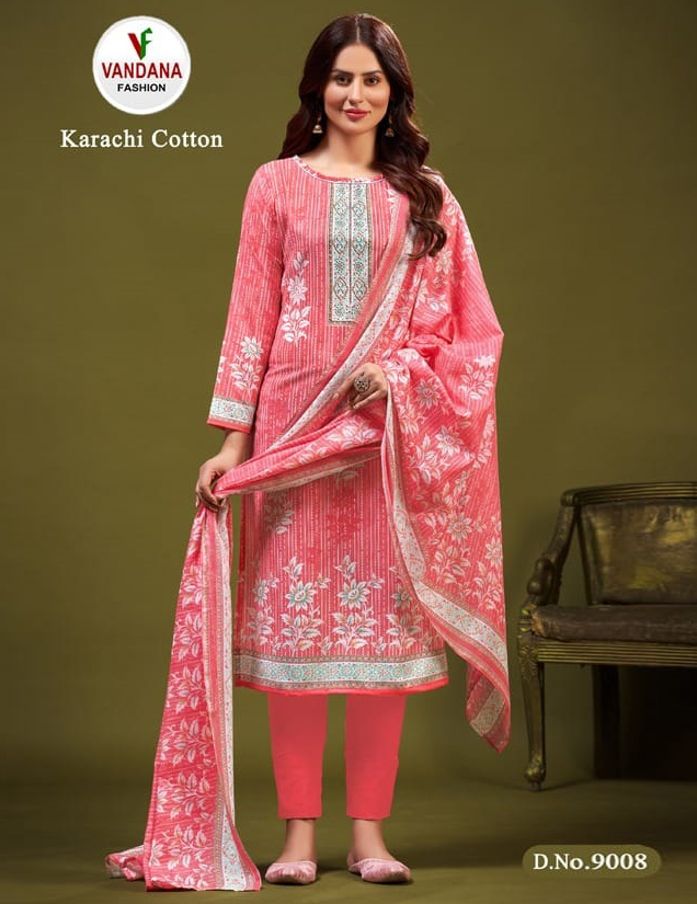 Vandana Karachi Cotton Vol 9 Cotton Wholesale Fancy Swarovski Work Salwar Suit Catalog — Wholesale Salwar Suits, MPA wholesale from Surat — view 1