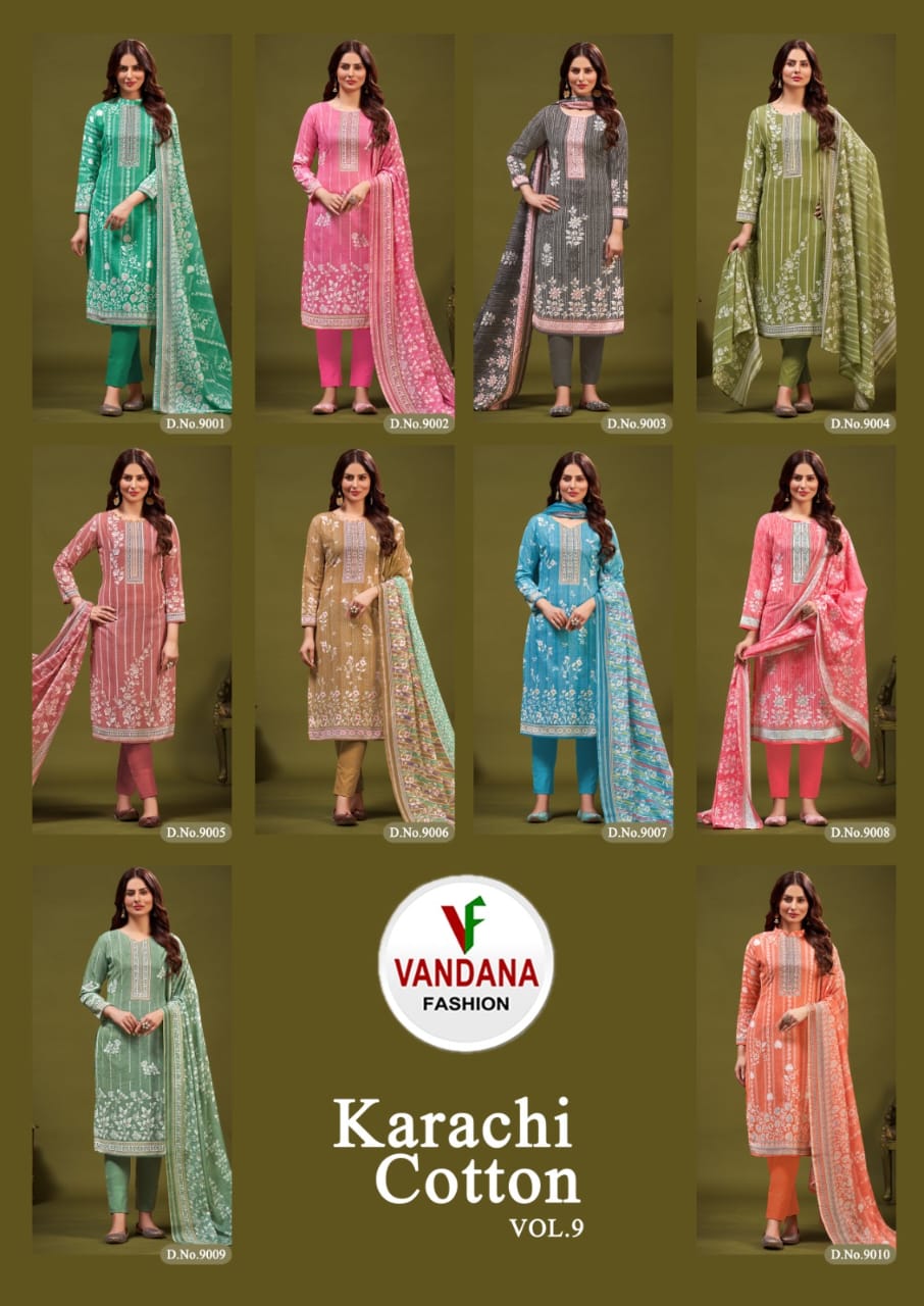 Vandana Karachi Cotton Vol 9 Cotton Wholesale Fancy Swarovski Work Salwar Suit Catalog — Wholesale Salwar Suits, MPA wholesale from Surat — view 11