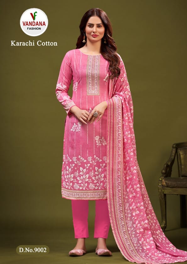Vandana Karachi Cotton Vol 9 Cotton Wholesale Fancy Swarovski Work Salwar Suit Catalog — Wholesale Salwar Suits, MPA wholesale from Surat - Gallery Image 2