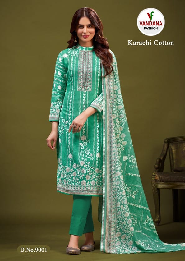 Vandana Karachi Cotton Vol 9 Cotton Wholesale Fancy Swarovski Work Salwar Suit Catalog — Wholesale Salwar Suits, MPA wholesale from Surat - Gallery Image 4
