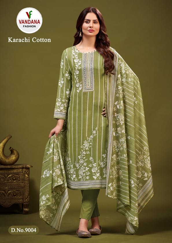 Vandana Karachi Cotton Vol 9 Cotton Wholesale Fancy Swarovski Work Salwar Suit Catalog — Wholesale Salwar Suits, MPA wholesale from Surat - Gallery Image 5