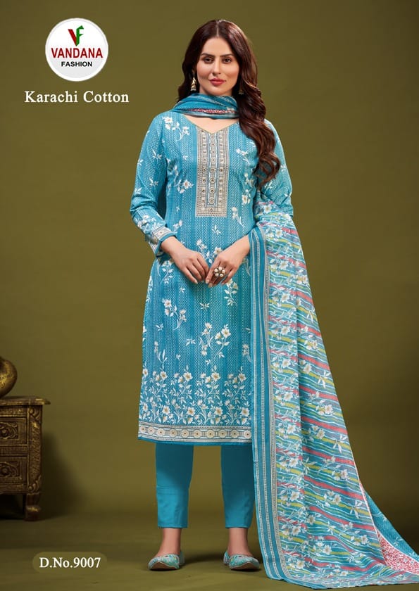 Vandana Karachi Cotton Vol 9 Cotton Wholesale Fancy Swarovski Work Salwar Suit Catalog — Wholesale Salwar Suits, MPA wholesale from Surat - Gallery Image 8