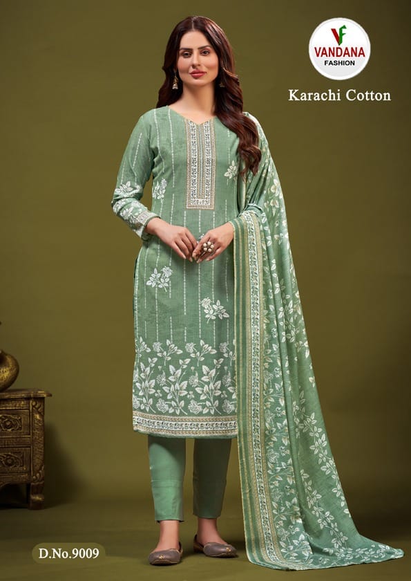 Vandana Karachi Cotton Vol 9 Cotton Wholesale Fancy Swarovski Work Salwar Suit Catalog — Wholesale Salwar Suits, MPA wholesale from Surat - Gallery Image 9