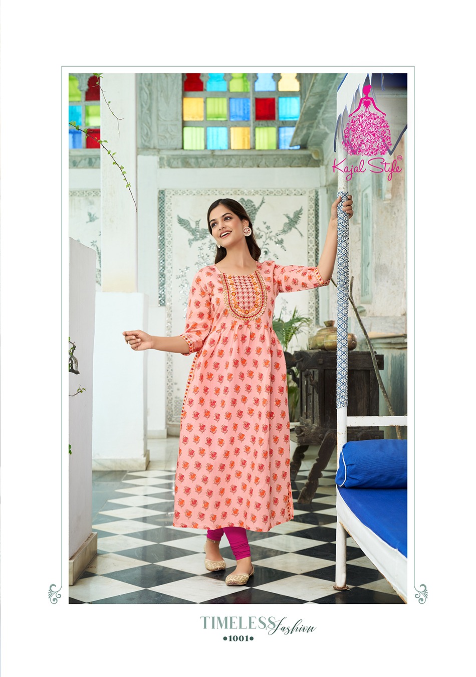 Kajal Style Kesariya Vol 1 Chanderi Print Wholesale Long Kurtis Catalog — Wholesale Kurtis, MPA wholesale from Surat — view 2