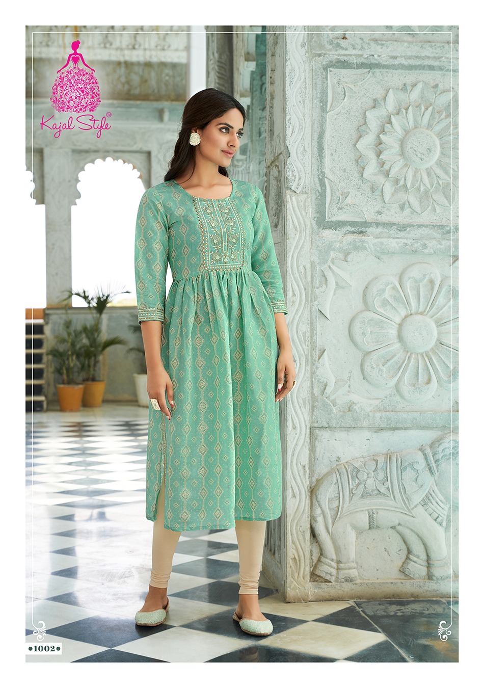 Kajal Style Kesariya Vol 1 Chanderi Print Wholesale Long Kurtis Catalog — Wholesale Kurtis, MPA wholesale from Surat — view 3