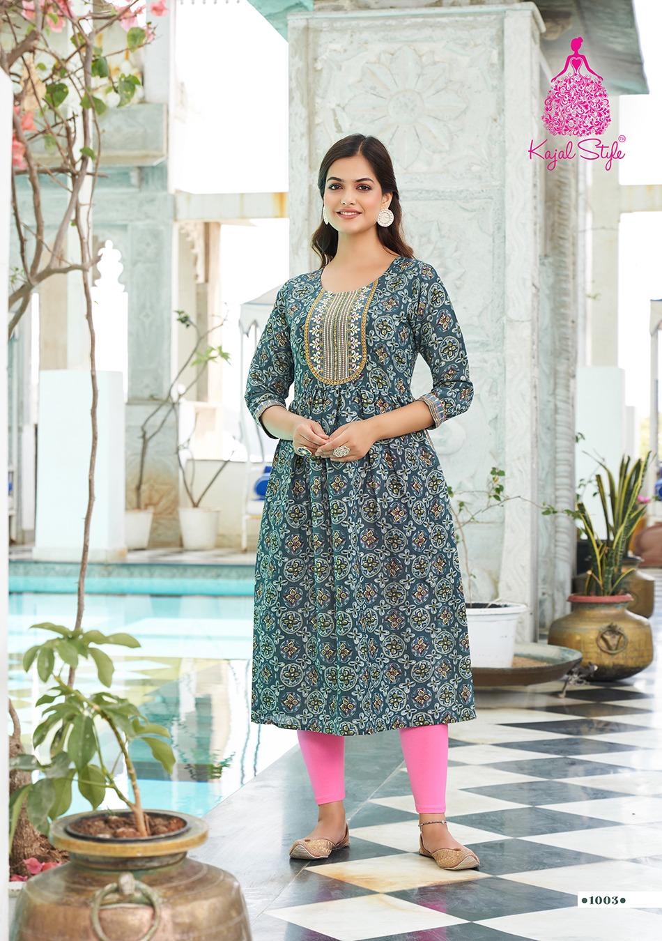 Kajal Style Kesariya Vol 1 Chanderi Print Wholesale Long Kurtis Catalog — Wholesale Kurtis, MPA wholesale from Surat — view 4