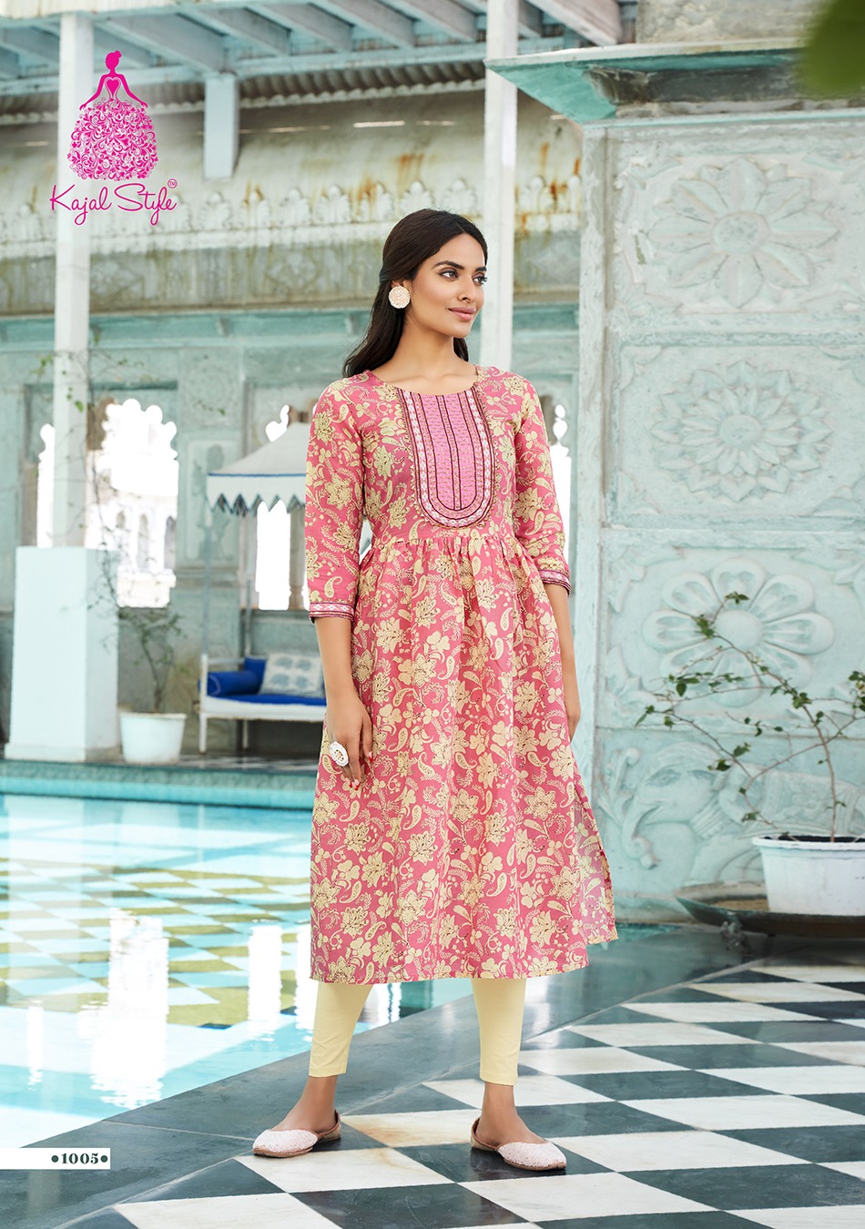 Kajal Style Kesariya Vol 1 Chanderi Print Wholesale Long Kurtis Catalog — Wholesale Kurtis, MPA wholesale from Surat — view 5