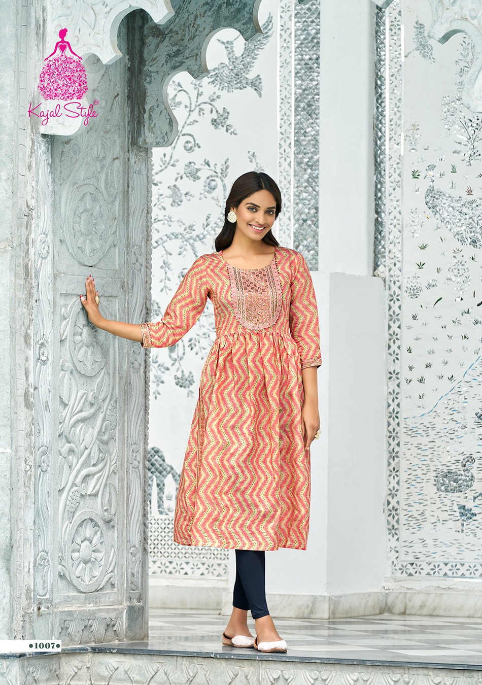 Kajal Style Kesariya Vol 1 Chanderi Print Wholesale Long Kurtis Catalog — Wholesale Kurtis, MPA wholesale from Surat — view 6