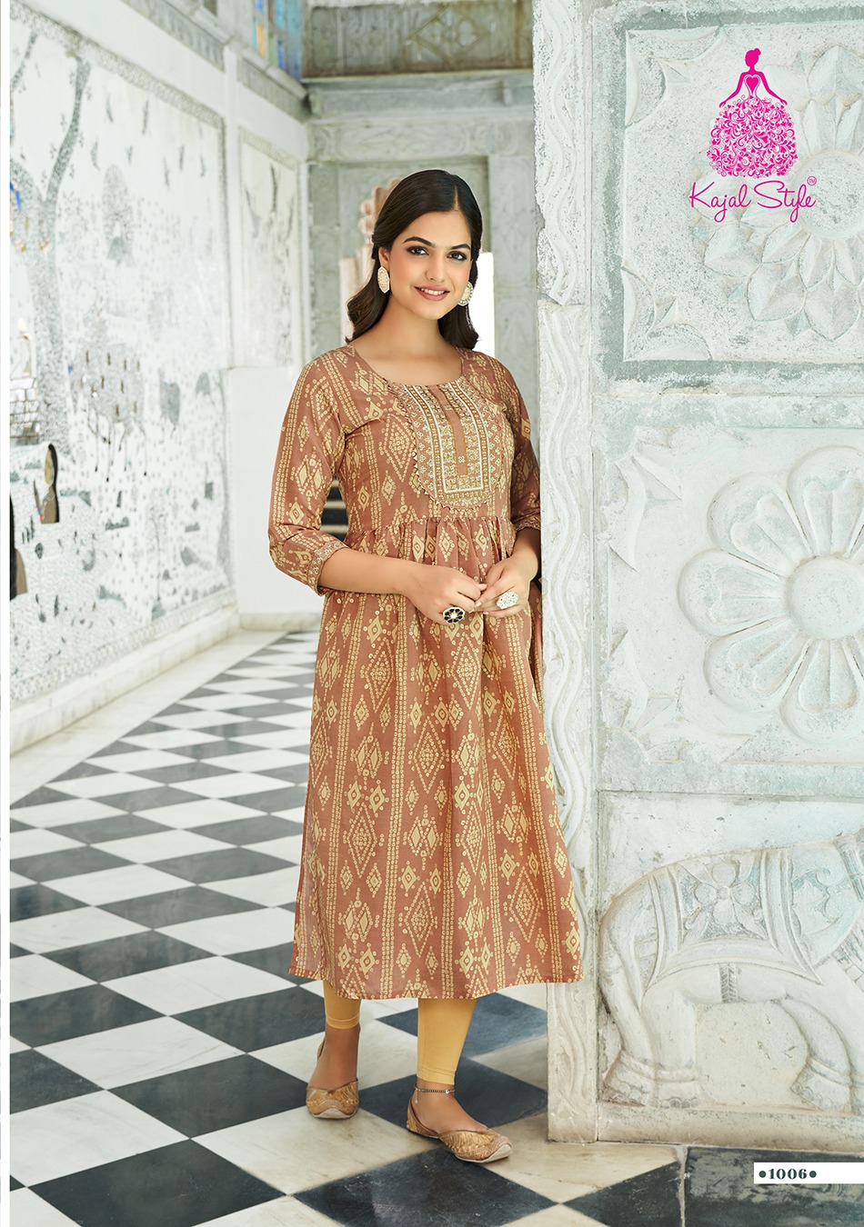 Kajal Style Kesariya Vol 1 Chanderi Print Wholesale Long Kurtis Catalog — Wholesale Kurtis, MPA wholesale from Surat — view 7