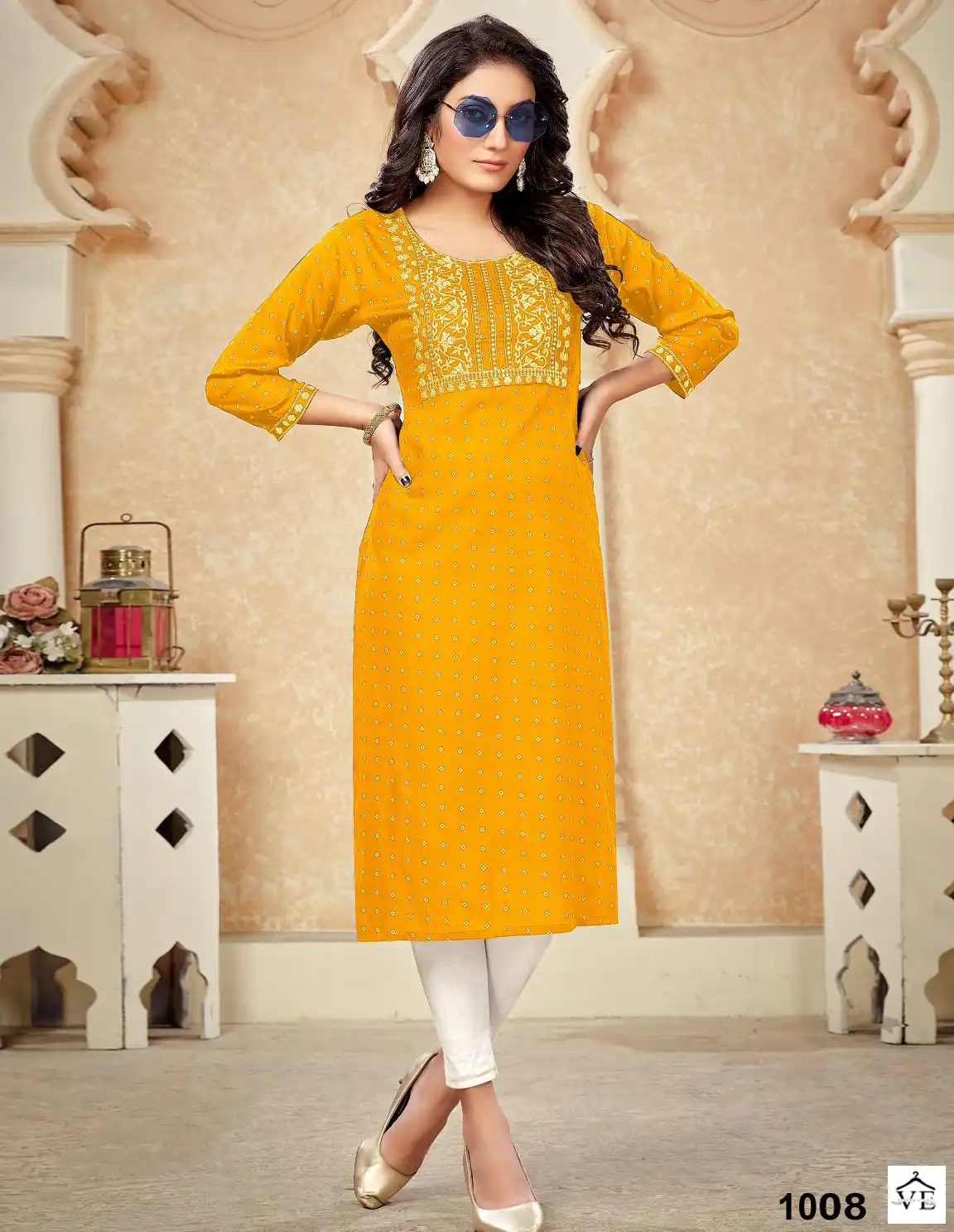 Vardan Ethnic Kirti Rayon Gold Print Wholesale Kurtis Catalog — Wholesale Kurtis, MPA wholesale from Surat — view 1