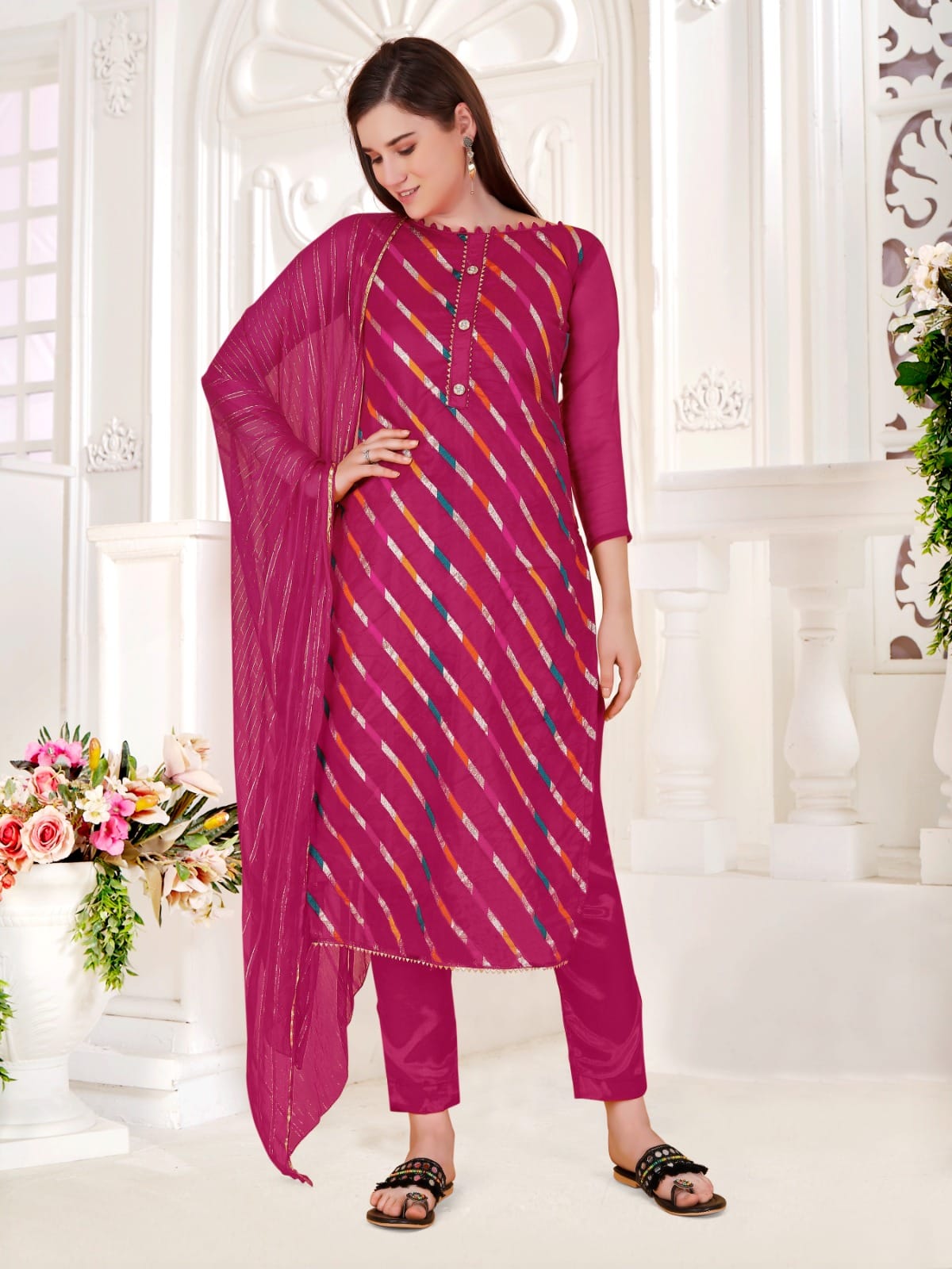 Vardan Ethnic Organza Lahariya Organza Wholesale Salwar Suit Catalog — Wholesale Salwar Suits, MPA wholesale from Surat — view 1