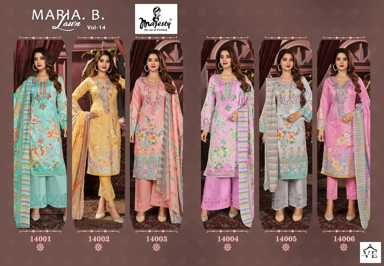 Majesty Maria B Lawn Vol 14 Jaam Cotton Wholesale Salwar Suit Catalog — Wholesale Salwar Suits, MPA wholesale from Surat — view 7