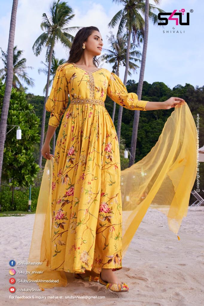 S4U Shivali Masakali Muslin Wholesale Fancy Designer Gown With Dupatta Catalog — Wholesale Kurtis, MPA wholesale from Surat — view 3