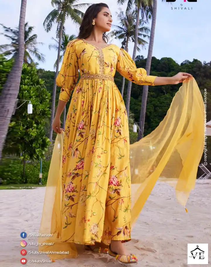 S4U Shivali Masakali Muslin Wholesale Gown With Dupatta Catalog — Wholesale Salwar Suits, MPA wholesale from Surat — view 1
