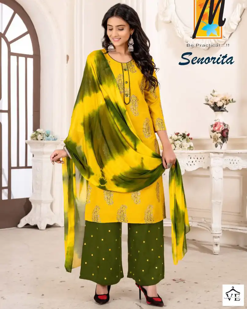 Master Senorita Heavy Rayon Wholesale Readymade Salwar Suit Catalog — Wholesale Salwar Suits, MPA wholesale from Surat — view 1