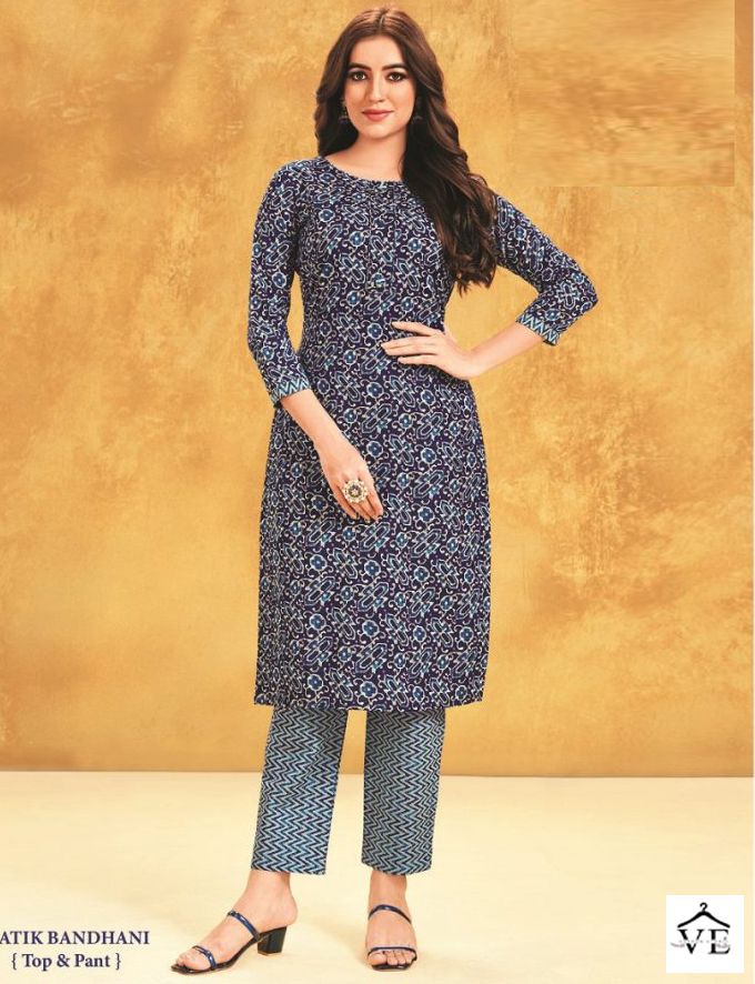 Mcm Priyatama Batik Bandhani Cotton Wholesale Kurti With Pant Catalog — Wholesale Kurtis, Mcm wholesale from Surat — view 1
