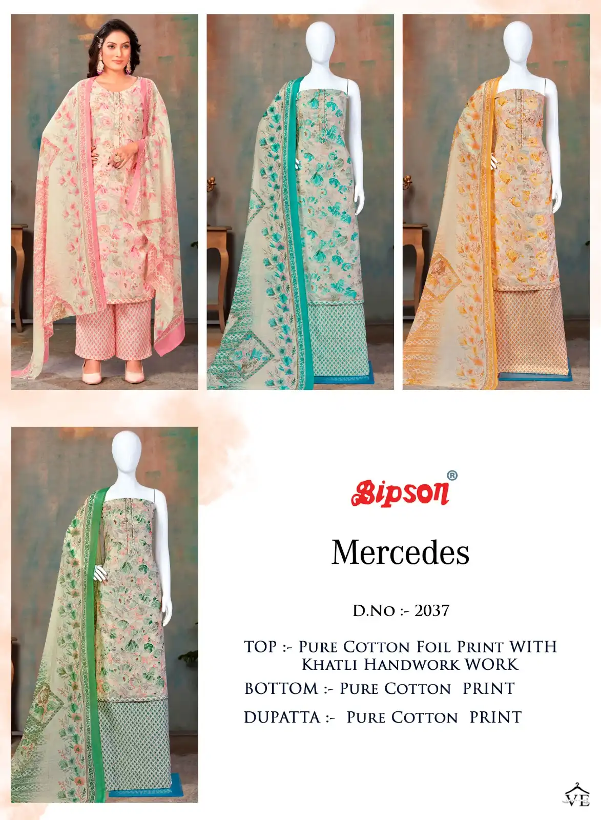 Bipson Mercedes 2037 Pure Cotton Wholesale Readymade Suits Catalog — Wholesale Salwar Suits, MPA wholesale from Surat — view 5