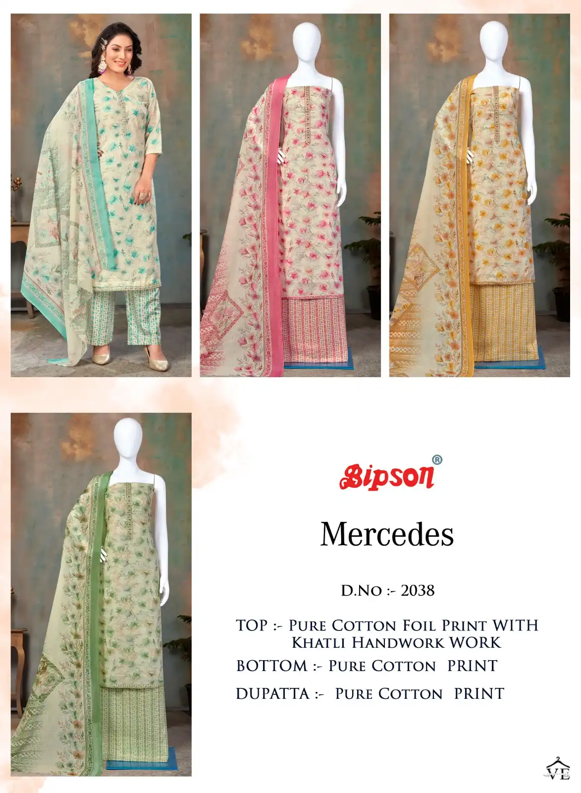 Bipson Mercedes 2038 Pure Cotton Wholesale Readymade Suits Catalog — Wholesale Salwar Suits, MPA wholesale from Surat — view 5