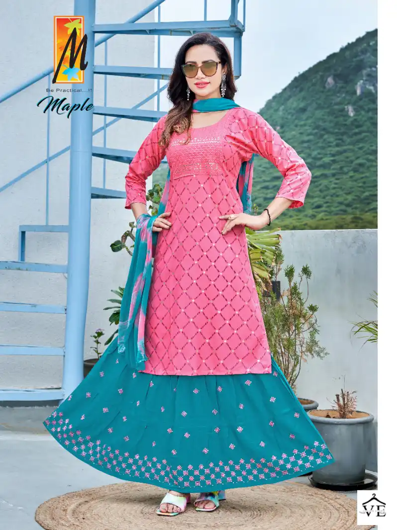 Master Maple Heavy Screen Print Rayon Wholesale Readymade Suits Catalog — Wholesale Salwar Suits, MPA wholesale from Surat - Gallery Image 2