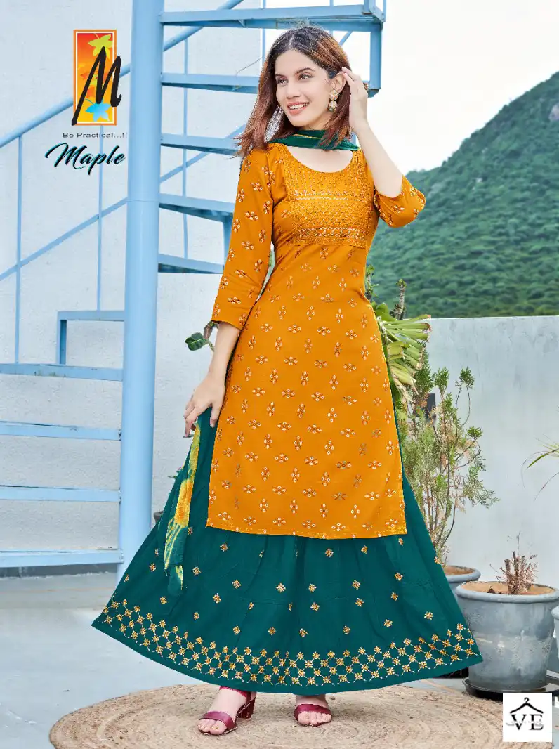 Master Maple Heavy Screen Print Rayon Wholesale Readymade Suits Catalog — Wholesale Salwar Suits, MPA wholesale from Surat - Gallery Image 5